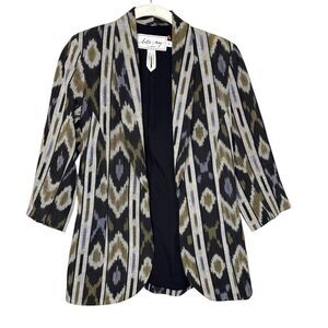 Katie May Blazer Womens Small Black Ikat Shawl Lapel Open Front Tuxedo Jacket